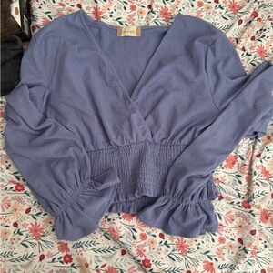 Altar'd State Blue Puff Sleeve Smocked Blouse